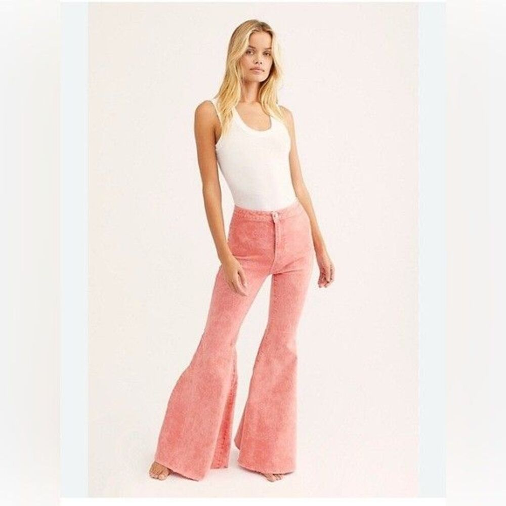 NWOT We The Free BELL BOTTOM FLARE LEG Salmon PINK PANTS Size 26 High Waist